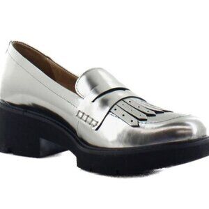 Naturalizer Darcy Metallic Pewter Loafer Leather Heel 8.5 Wide